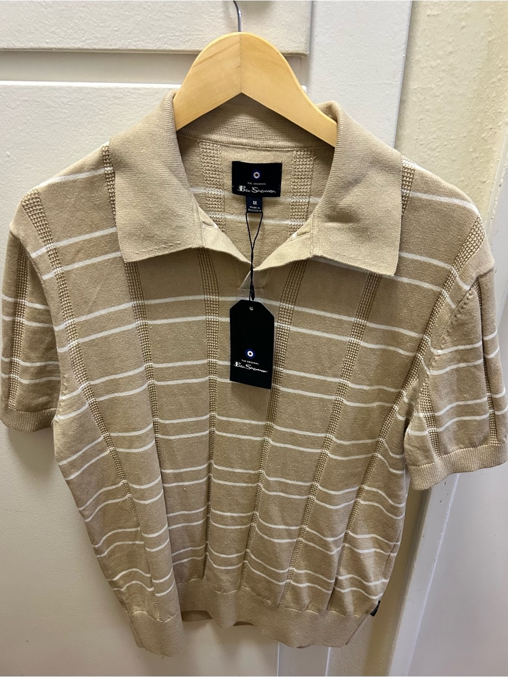 Ben Sherman Tan and White Stripe Polo Shirt